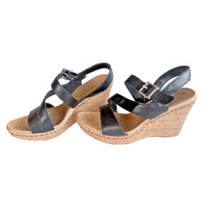 Born BOC Schirra Sandals Women's Size 6 Black Leather Platform Shoe Strappy